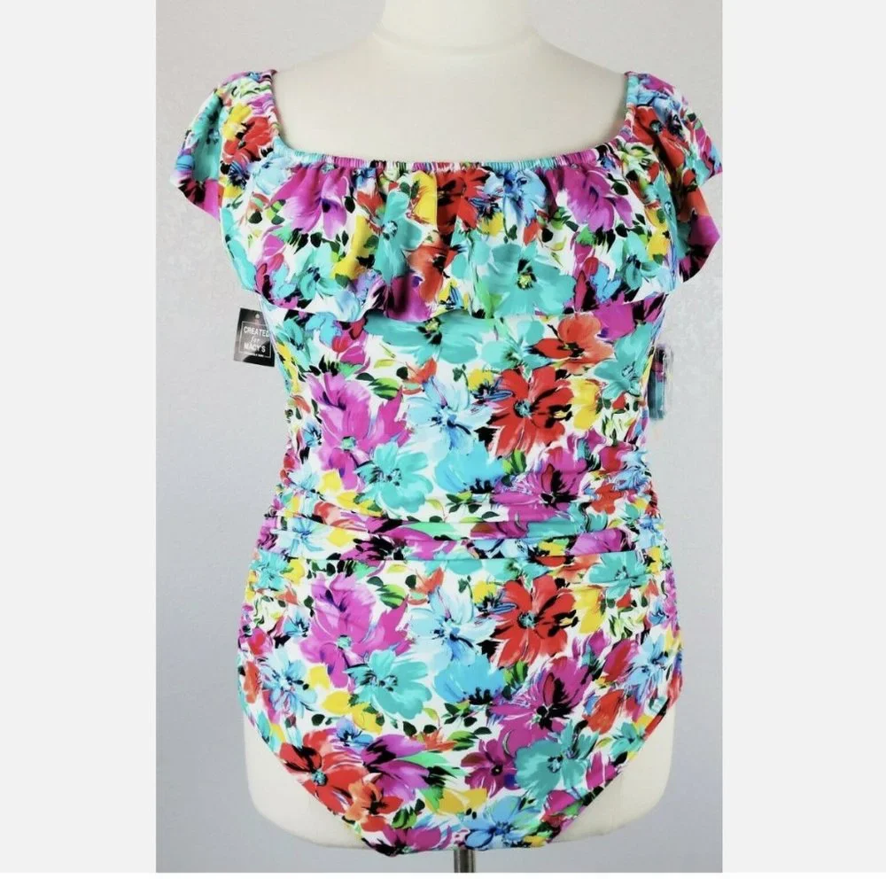Swim Solutions  22W One Piece Off The Shoulder Or With Straps Tummy Control - Picture 2 of 8